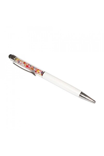 Tableta Universal Stylus touch pen with pen decorated with mixed crystals, metallic, white