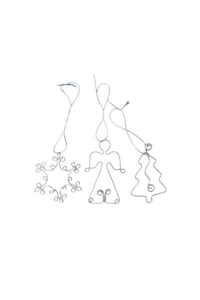G Golden Case Set de 3 ornamente de Crăciun, lucrate manual din sârmă de cupru, vopsite în argint