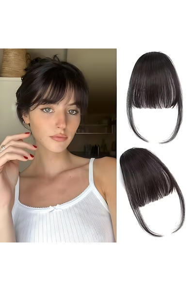 Trendpostiş Kahverengi Kahkül Klipsli Saçak Seyrek Doğal Görünümlü Perçem