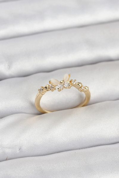 shopwave خاتم نسائي من النحاس الأصفر على شكل فراشة