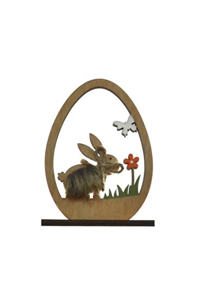 CASA Ornament de Paște, Ou cu Siluetă de Iepure, Lemn și Blană