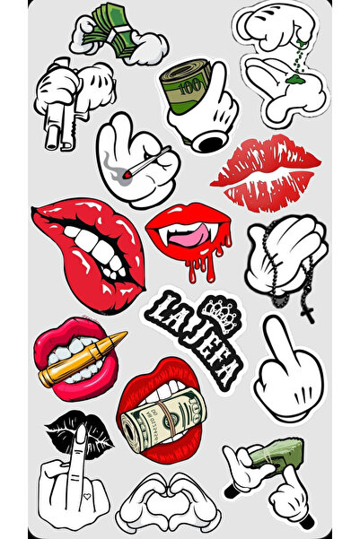 BENİMSER REKLAM Cartoon Hand Figures & Lip Designed Retro Sticker Set – 22-Pi...