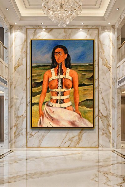 Wallivo Frida Kahlo Kırık Sütun Gümüş Metal Çerçeveli Kanvas Tablo