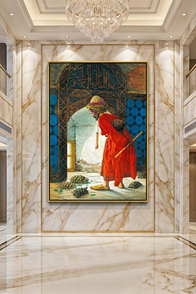 Wallivo Osman Hamdi Bey Kaplumbağa Terbiyecisi Gümüş Metal Çerçeveli Kanvas T...