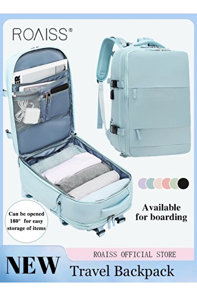 ROAISS حقيبة ظهر للسفر للرجال والنساء مع منفذ شحن USB وحجرة للأحذية مقاس 15.6 بوصة