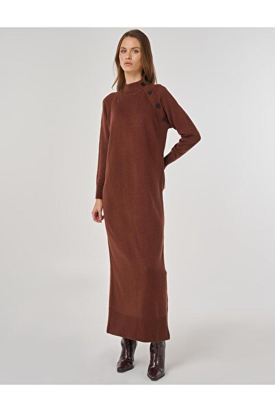 Kayra Buttoned Knitwear Dress Red Brown