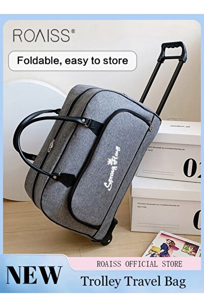 ROAISS حقيبة سفر ترولي للجنسين مصنوعة من قماش أكسفورد عالي الجودة، حقيبة أمتعة متعددة الوظائف قابلة للطي وسعة كبيرة