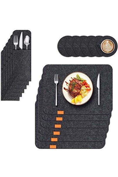 Arabest Placemats Set Of 6,Felt Placemats Coasters Cutlery Set With 6 Placema...