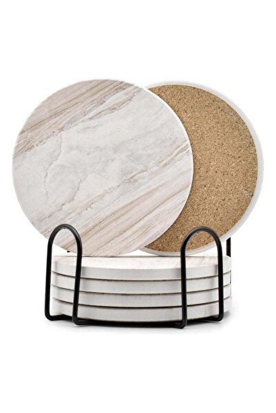 Saharaz 6Pcs Drink Coasters with Holder, Marble Style Ceramic Drink Coaster, ...