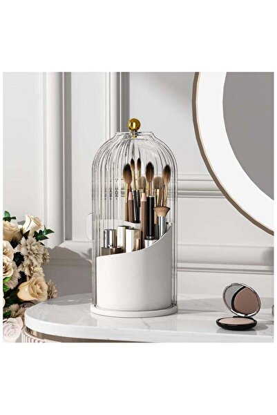 Saharaz حامل منظم لفرش المكياج مع غطاء، يدور 360 درجة، شفاف مقاوم للغبار، منا...