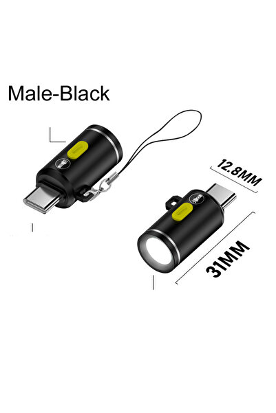 Choice سلسلة مفاتيح سوداء للرجال بطول 2.5 سم، مزودة بمقبس USB من النوع C، ومصباح LED صغير، ومصباح LED، ومصباح يدوي ...