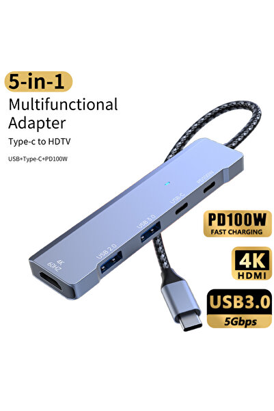 Choice 5 in 1 5 Ports Type-C Hub To 4K 60Hz 5Gbps Hub USB HDTV Type C To USB 3.0 PD 100W Adapter for Macbo