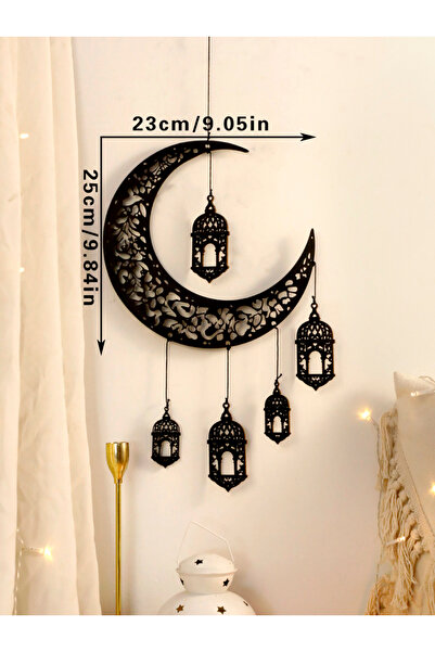 Choice3 TK795-MS9679 فانوس خشبي مجوف على شكل قمر ونجمة - ديكور رمضاني معلق، ع...