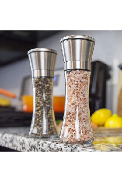 Choice طقم هزازات ملح وفلفل من الفولاذ المقاوم للصدأ 180/300 مل مع حامل، 2 قطعة، سعة 300 مل، من الفولاذ المقاوم للصدأ، ملح وفلفل