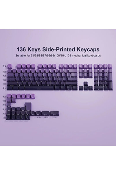Choice Purple(opp bag) 136 Keys Side Printed PBT Keycaps Gradient Purple Double Shot Shine Through Keycaps