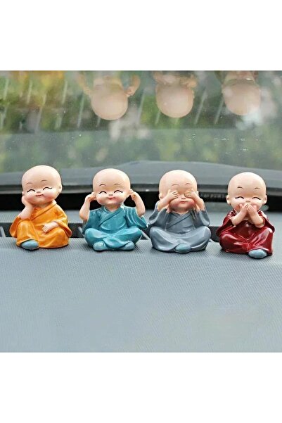Choice 4 قطع من 4 قطع من الراتنج، هدية حرفية، منحوتات راهب جميلة، تماثيل بوذا الكرتونية، دمى، زينة طاولة إبداعية
