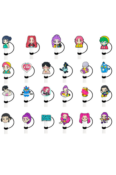 Miniso 23 قطعة من 10-23 قطعة من غطاء قشة K-pop Demon Hunter لكأس ستانلي القابل لإعادة الاستخدام 10 مم من السيليكون