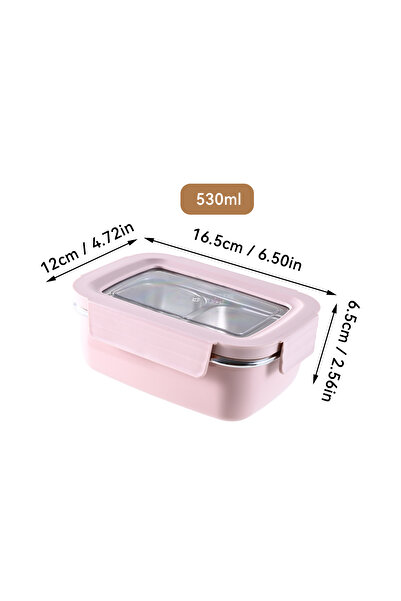 WORTHBUY Pink 530ml 304 Stainless Steel Divided Bento Lunch Box With Detachable Lid Student Portable