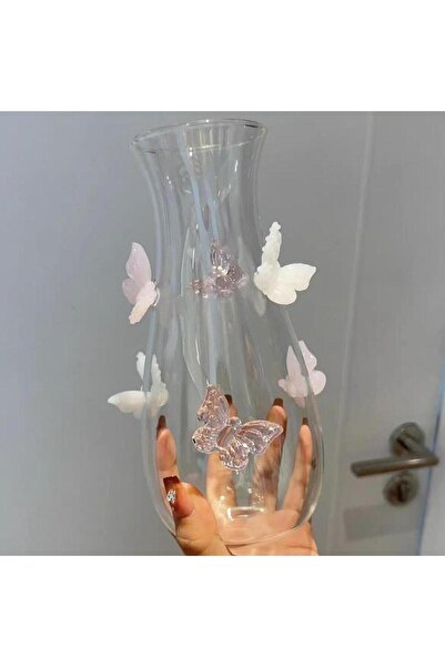 Choice مزهرية فراشة ثلاثية الأبعاد باللونين الوردي والأبيض، جرة يدوية الصنع، ديكور منزلي، زجاجة، مزهرية فراشة، زجاج بوروسيليكات F