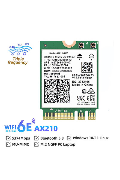 Choice WiFi 6E M.2 Card AX210 Bluetooth 5.3 2.4Ghz 5Ghz 6Ghz 5374Mbps 802.11ax For Laptop PC Windows 10 11