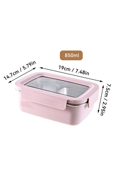 WORTHBUY Pink 850ml 304 Stainless Steel Divided Bento Lunch Box With Detachable Lid Student Portable