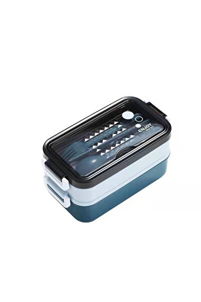 Choice Blue Double Layer Lunch Box with Compartments Includes Fork/Spoon Easy...