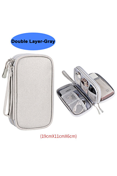 Choice Double Layer-Gray Portable Electronic Accessories Storage Bag Travel Handbag Accessories Protect Bag