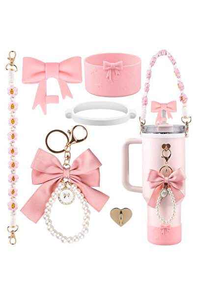 Choice مجموعة إكسسوارات زجاجات المياه من 6 قطع باللون الوردي لكوب ستانلي سعة ...