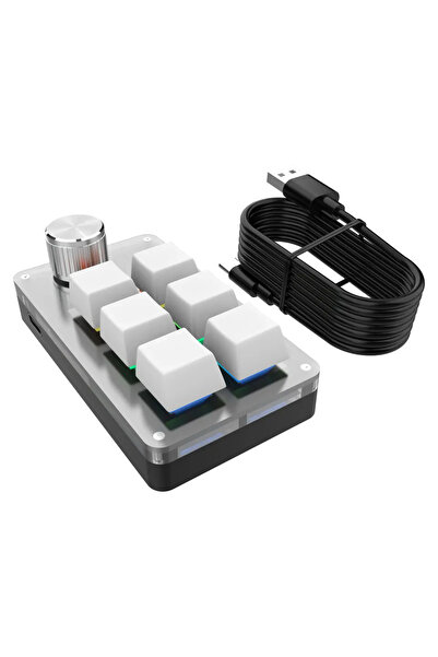 GGBEE لوحة مفاتيح بيضاء 6 مفاتيح بمقبض واحد RGB برمجة ماكرو مقبض ألعاب لوحات ...