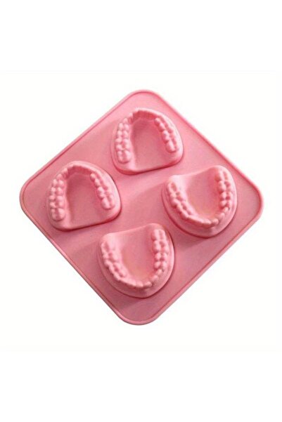 Choice قالب مكعبات ثلج على شكل أسنان صناعية وردية اللون بأربعة فتحات، صينية ثلج من السيليكون، قالب آيس كريم DIY، هدية مضحكة