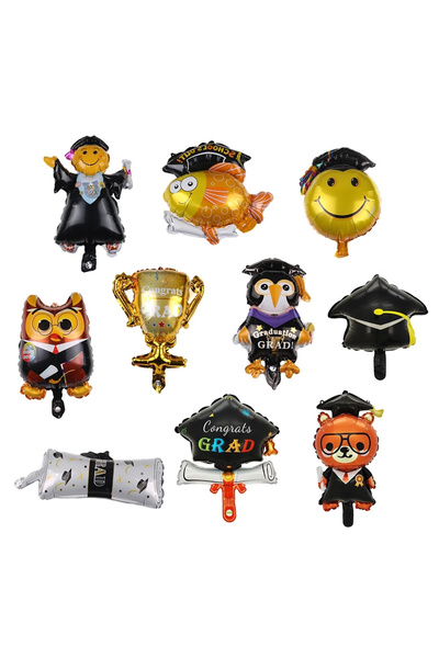 Choice بالونات صغيرة الحجم عشوائية من 10 قطع لحفلات التخرج على شكل بومة هيليوم وكرة أرضية من رقائق معدنية تهنئة بالتخرج
