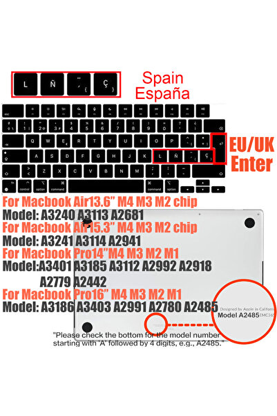 Choice EU Spain Compatible keyboard cover for 2025 MacBook Air 13.6 M4 A3240 A3113 MacBook Pro14 16 M4 M3 A