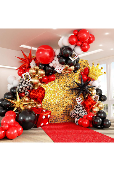 Choice مجموعة بالونات كازينو بوكر مجموعة إكليل قوس بالونات كازينو أحمر وأسود، تاج مرصع بالنجوم، بوكر النرد، لاس