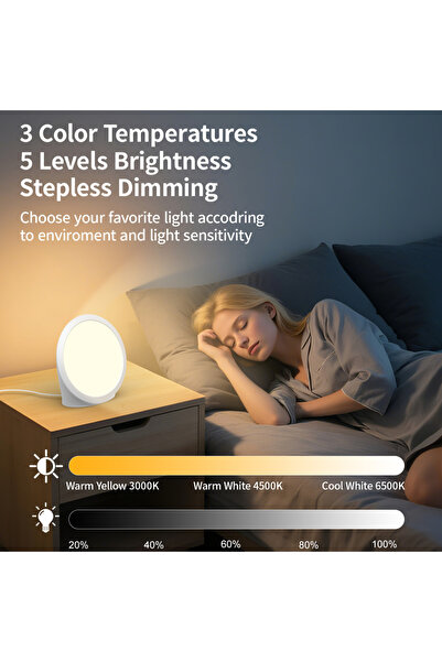 Choice مصباح SAD أبيض، مصباح ضوء النهار مع 3 درجات حرارة لونية، 6 مؤقتات، وظيفة الذاكرة، التحكم باللمس