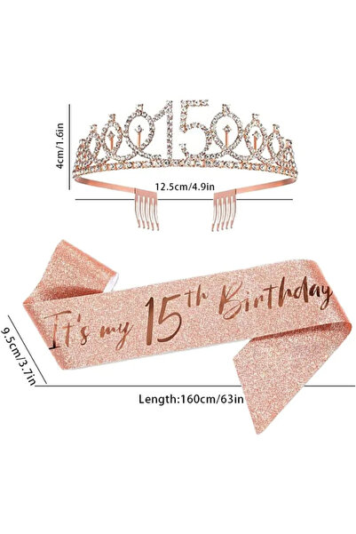 Choice مجموعة من قطعتين من وشاح وتاج عيد الميلاد الخامس عشر باللون الشمبانيا،...