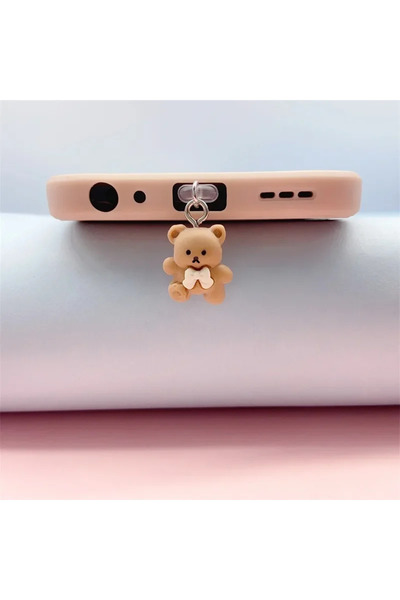 Choice حامل غبار على شكل دب صغير لطيف من النوع C باللون البني لهاتف iPhone من النوع C/iOS واجهة الهاتف