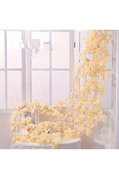 Choice زهور ساكورا اصطناعية بلون الشمبانيا، معلقة على شكل كرمة، إكليل زهور صن...