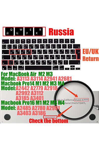 Choice غطاء لوحة مفاتيح ماك بوك برو مقاس 14 بوصة و16 بوصة، بتصميم روسي EU Air...