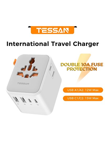 Choice قابس عالمي 2 تيار متردد 2 منفذ USB 2 من النوع C محول سفر عالمي من TESS...