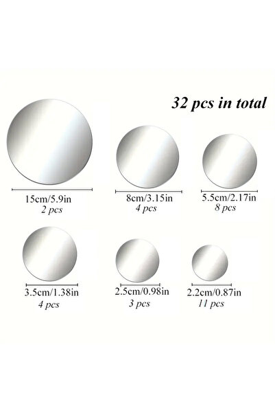 Choice 32 قطعة 32 قطعة ملصق حائط مرآة أكريليك ثلاثي الأبعاد، مرآة مستديرة، خل...