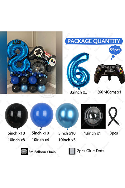 Choice مجموعة بالونات ألعاب 32 بوصة 6 قطع 55 قطعة بالون أزرق غامق على شكل أرق...