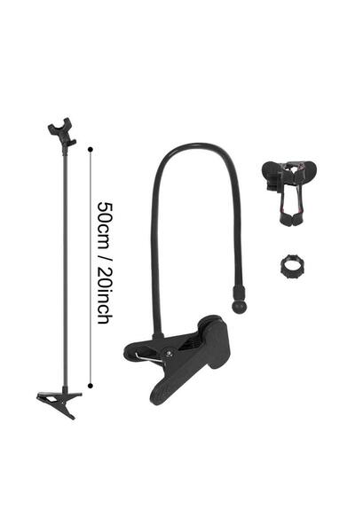 Choice حامل هاتف محمول أسود قابل للتعديل بمشبك بطول 50 سم مع مقبض وذراع طويل ...