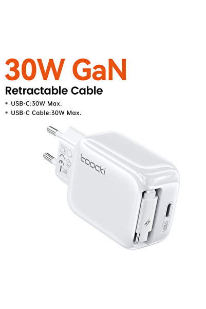 Toocki شاحن USB سريع GaN أبيض 30 وات بمقبس الاتحاد الأوروبي، شحن سريع PD لأجه...