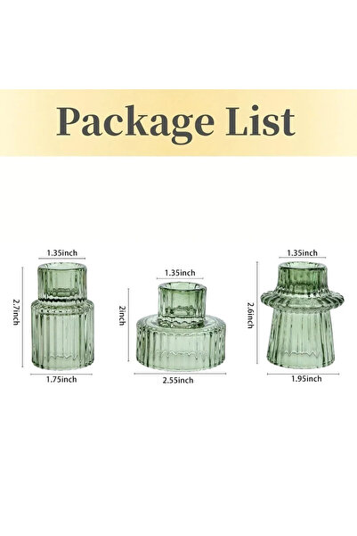 Choice 3 قطع من حاملات الشموع الزجاجية النذرية ذات الوجهين باللون الأخضر، شمع...