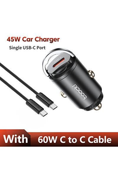 Toocki شاحن سيارة 45 وات أسود مع كابل، شاحن سيارة 45 وات بتقنية QC4.0 PPS للشحن السريع، حلقة سحب من النوع C لشحن الهاتف بالسيارة