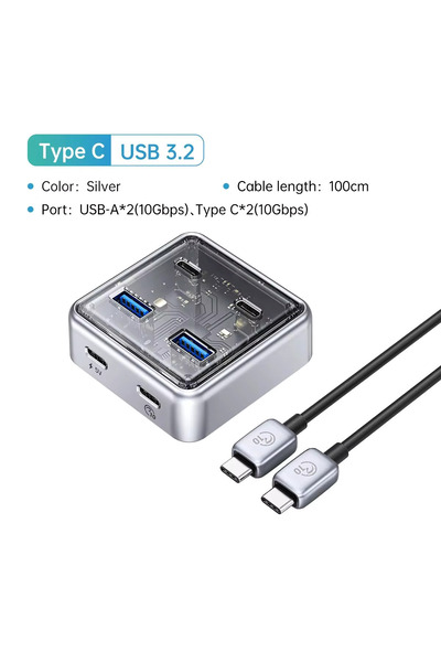 Orico USB C 10Gbps 100CM USB3.2 for All Macbook Mac Mini Hub Splitter Metal M...