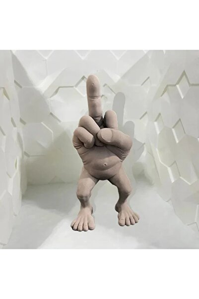 Choice تمثال إصبع وسطى رمادي 8x3x4 سم مع أرجل لمكتب زينة من الراتنج على شكل إ...