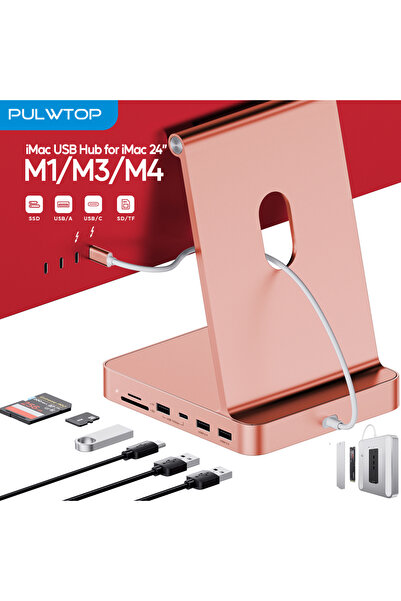 Choice موزع USB-C وردي اللون لجهاز iMac مقاس 24 بوصة 2021/2023/2024، موزع iMa...