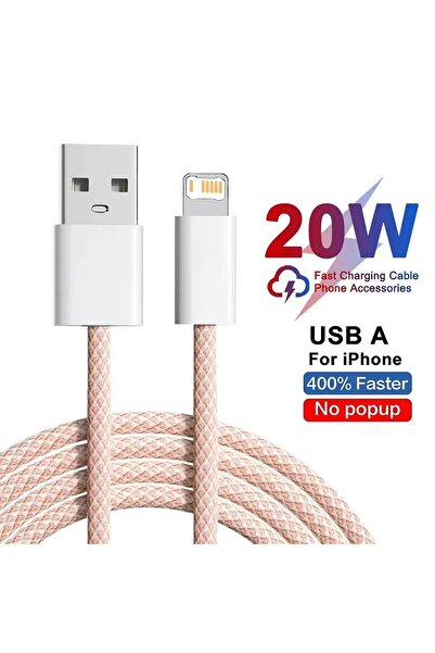 Choice كابل USB مضفر للشحن السريع بقوة 20 وات، وردي، بطول 1 متر، مناسب لأجهزة...