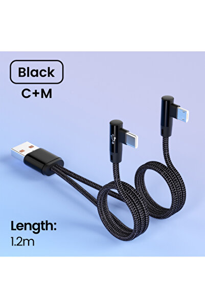 Choice 1C 1Micro أسود 1.2 متر كابل شحن وبيانات USB 2 في 1 كابل شحن سريع من US...